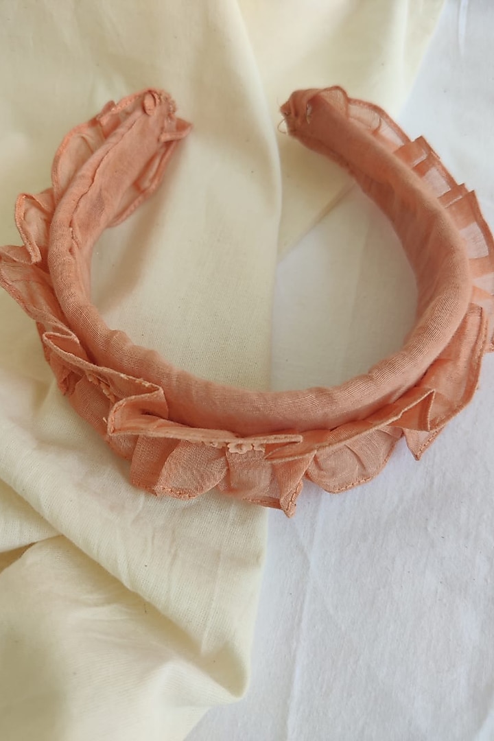 Peach Embroidered Ruffled Hairband For Girls by The Right Cut Kids at Pernia's Pop Up Shop