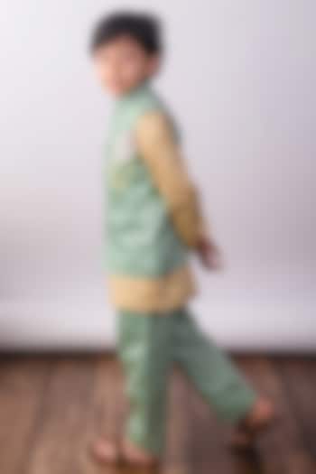 Mint Green Pure Cotton Satin Nehru Jacket Set For Boys by The Right Cut Kids at Pernia's Pop Up Shop