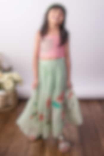 Mint Green Pure Organza Thread Work Skirt Set For Girls by The Right Cut Kids at Pernia's Pop Up Shop