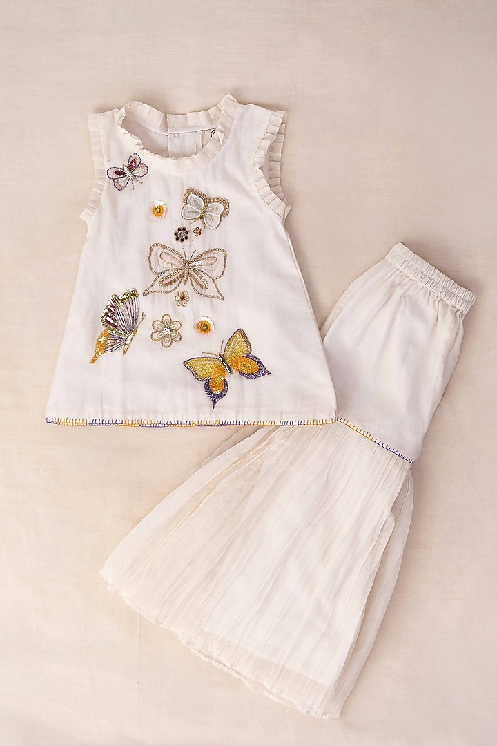 White Soft Chanderi Sharara Set For Girls by The Right Cut Kids at Pernia's Pop Up Shop