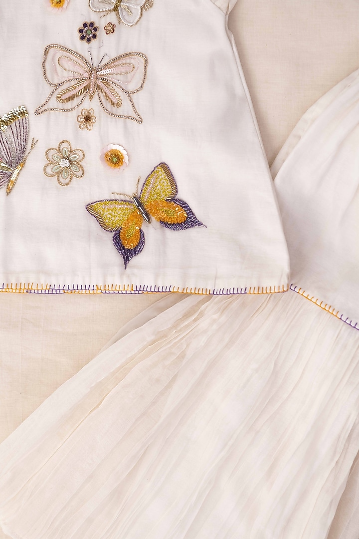 White Soft Chanderi Sharara Set For Girls by The Right Cut Kids at Pernia's Pop Up Shop