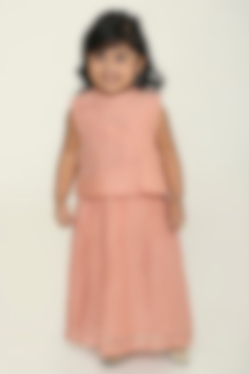 Dusty Pink Chanderi Leaf Embroidered Co-Ord Set For Girls by The Right Cut Kids at Pernia's Pop Up Shop