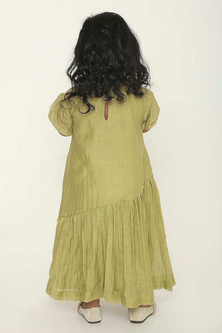 Sage Green Chanderi Vine Embroidered Maxi Dress For Girls by The Right Cut Kids at Pernia's Pop Up Shop