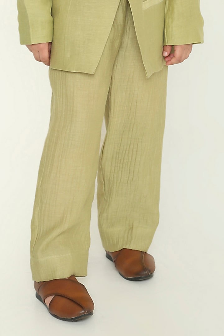 Sage Green Chanderi Floral Embroidered Kurta Set For Boys by The Right Cut Kids at Pernia's Pop Up Shop