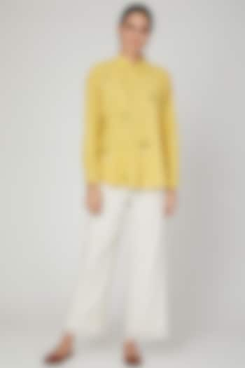 Turmeric Yellow Embroidered Shirt For Girls by The Right Cut Kids at Pernia's Pop Up Shop