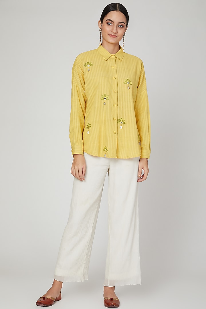 Turmeric Yellow Embroidered Shirt For Girls by The Right Cut Kids