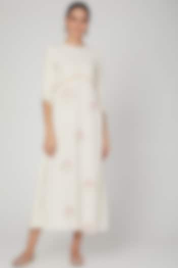 Ivory Lotus Embroidered Dress For Girls by The Right Cut Kids