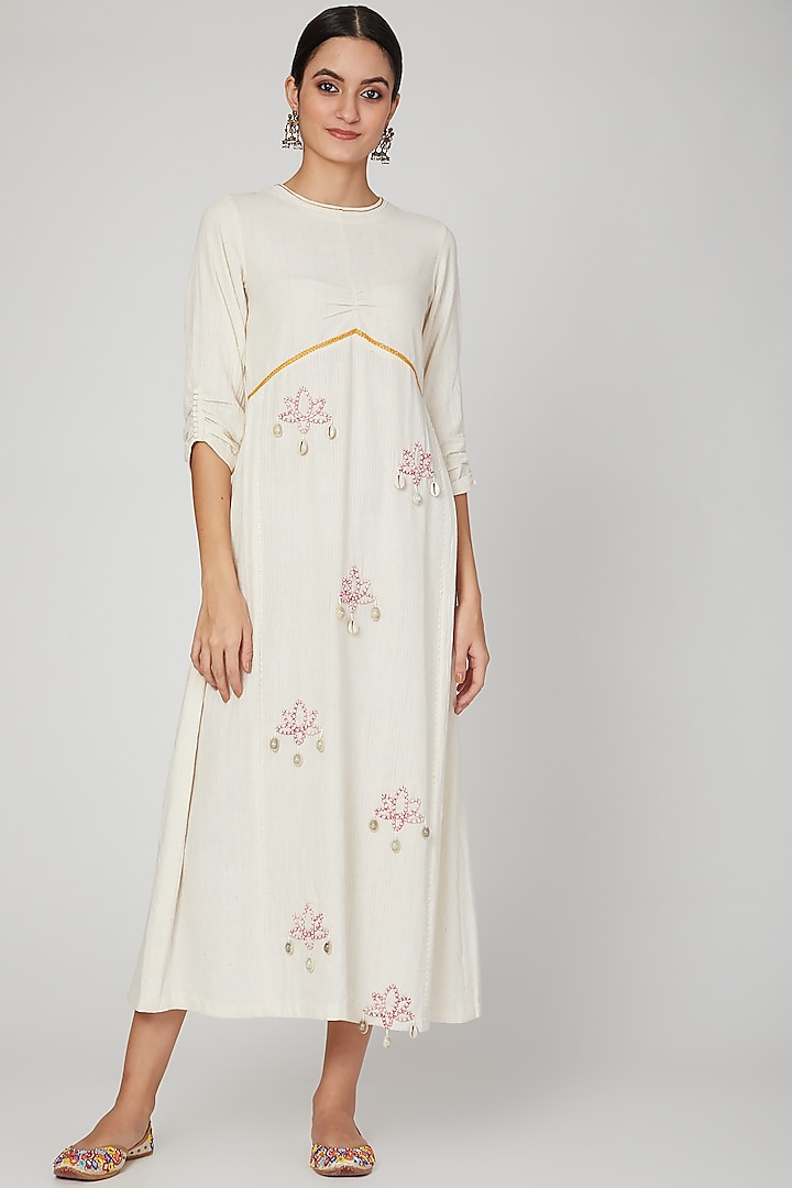 Ivory Lotus Embroidered Dress For Girls by The Right Cut Kids