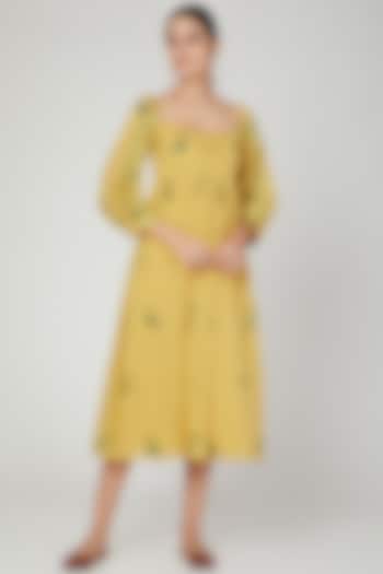 Turmeric Yellow Printed Dress For Girls by The Right Cut Kids