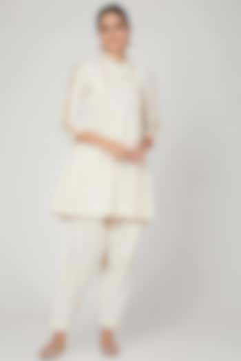 Ivory Embroidered Angrakha Kurta Set For Girls by The Right Cut Kids