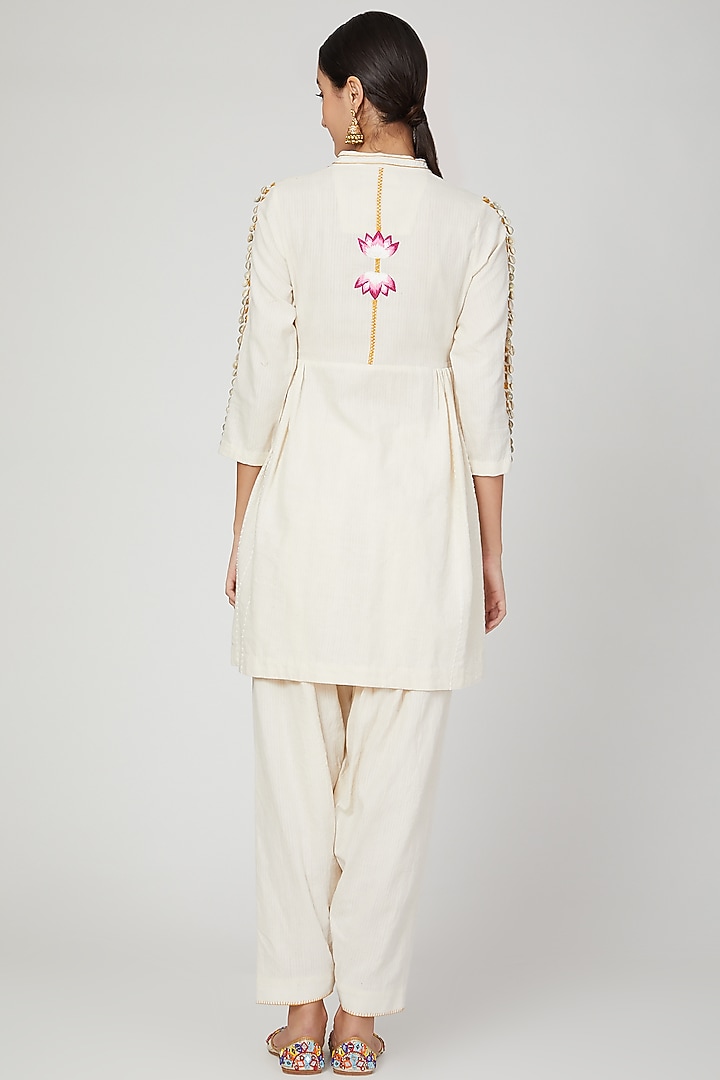 Ivory Embroidered Angrakha Kurta Set For Girls by The Right Cut Kids at Pernia's Pop Up Shop