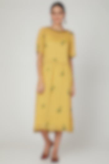 Turmeric Yellow Embroidered Dress For Girls by The Right Cut Kids