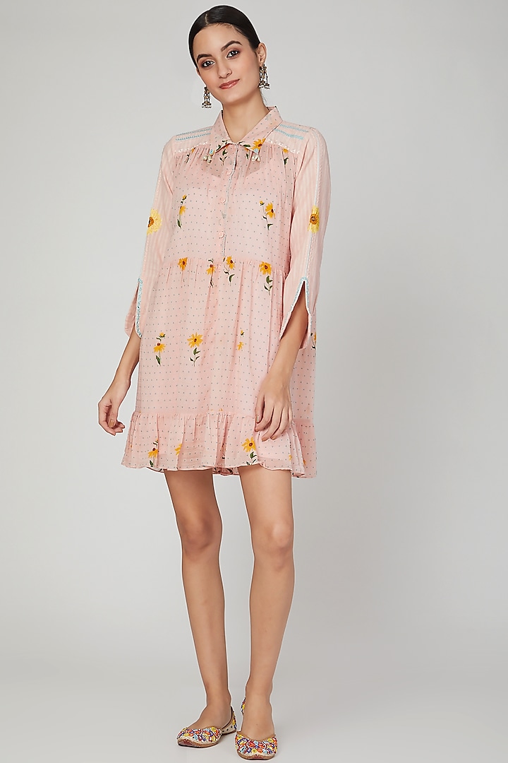 Blush Pink Printed Shirt Dress For Girls by The Right Cut Kids