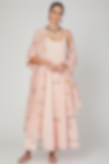 Blush Pink Embroidered Anarkali Set For Girls by The Right Cut Kids