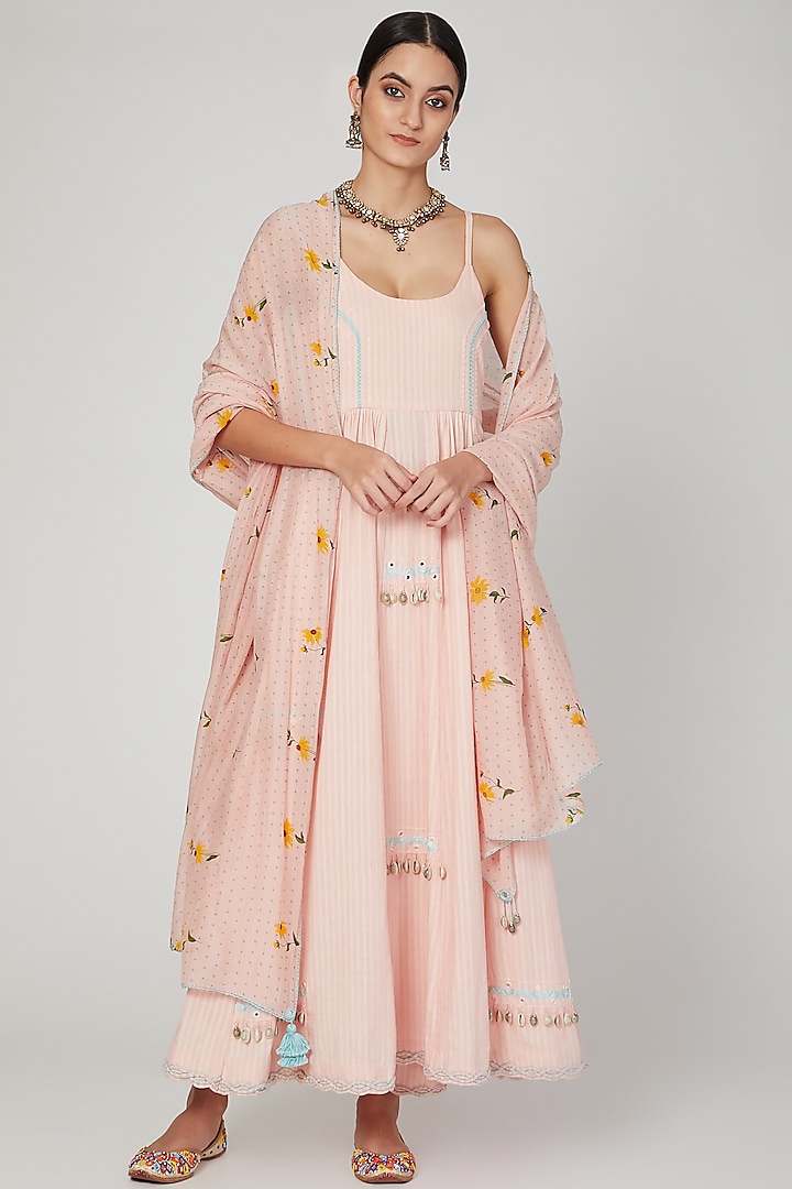 Blush Pink Embroidered Anarkali Set For Girls by The Right Cut Kids