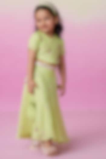 Limen Chanderi Mirror Embroidered Lehenga Set For Girls by The Right Cut Kids