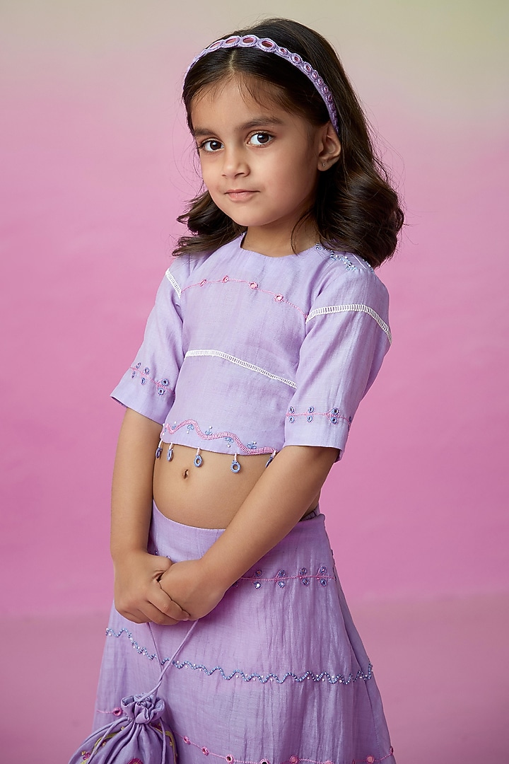 Lavender Chanderi Skirt Set for Girls by The Right Cut Kids at Pernia's Pop Up Shop