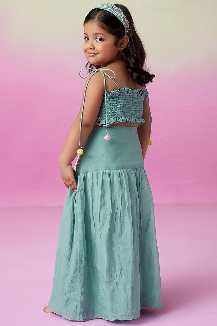 Mint Chanderi Embroidered Skirt Set for Girls by The Right Cut Kids at Pernia's Pop Up Shop