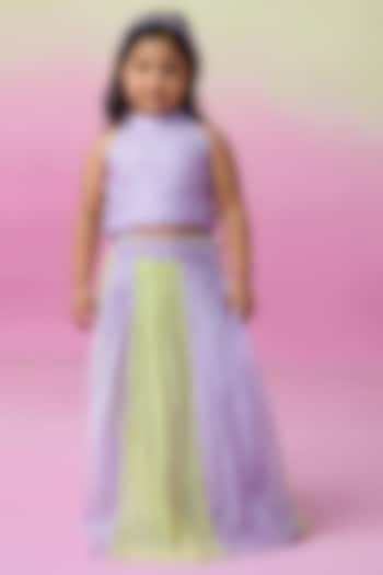 Lime & Lavender Chanderi Skirt Set For Girls by The Right Cut Kids at Pernia's Pop Up Shop