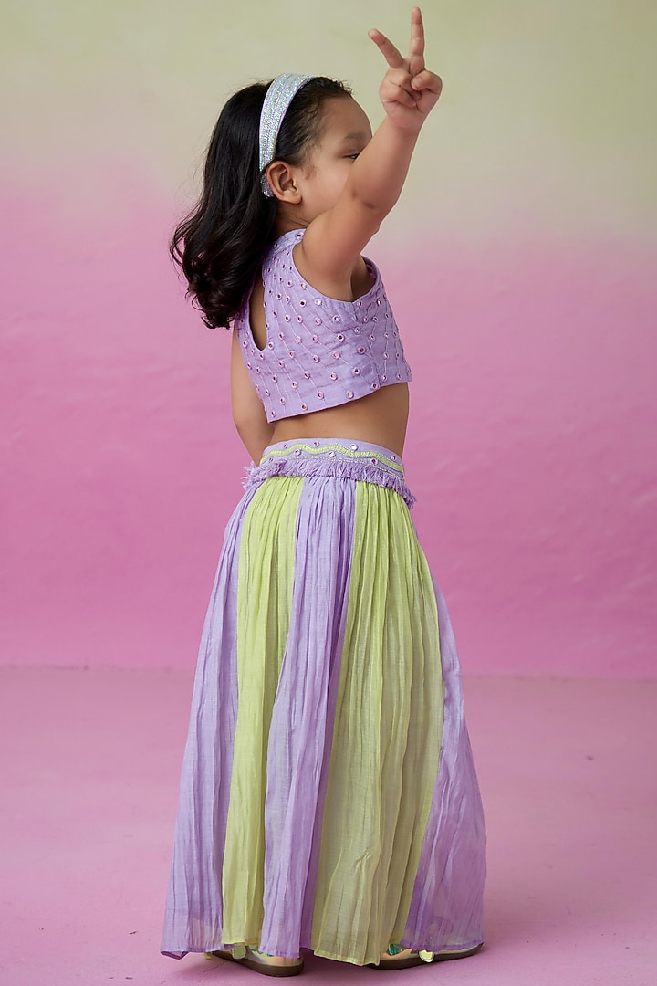 Lime & Lavender Chanderi Skirt Set For Girls by The Right Cut Kids at Pernia's Pop Up Shop