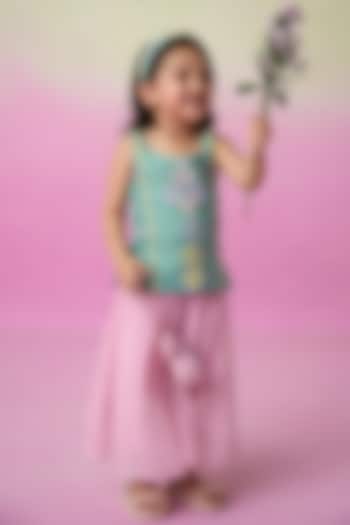 Orchid Pink Chanderi Pleated Sharara Set For Girls by The Right Cut Kids at Pernia's Pop Up Shop