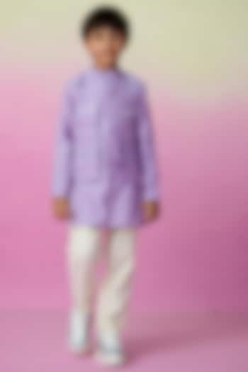 Lavender Chanderi Mirror Embroidered Nehru Jacket Set For Boys by The Right Cut Kids