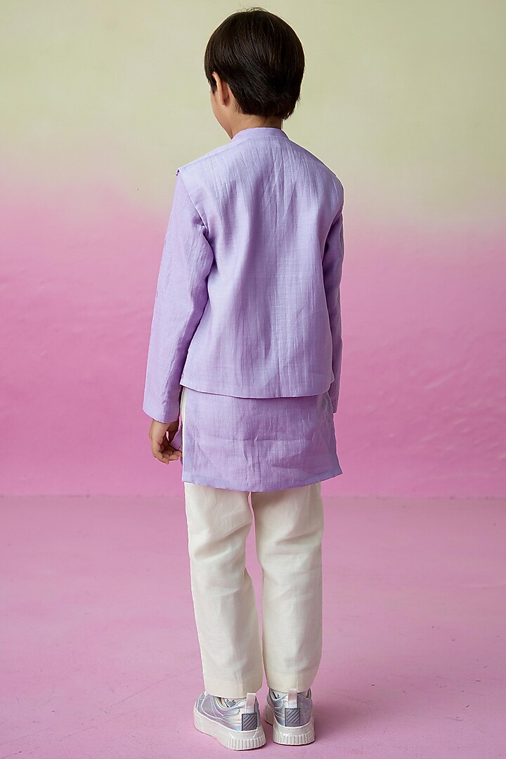 Lavender Chanderi Mirror Embroidered Nehru Jacket Set For Boys by The Right Cut Kids at Pernia's Pop Up Shop