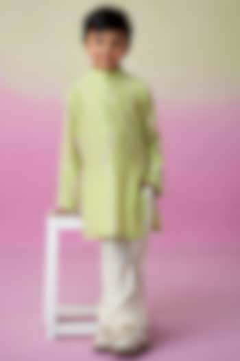Lime Chanderi Mirror Embroidered Kurta Set For Boys by The Right Cut Kids