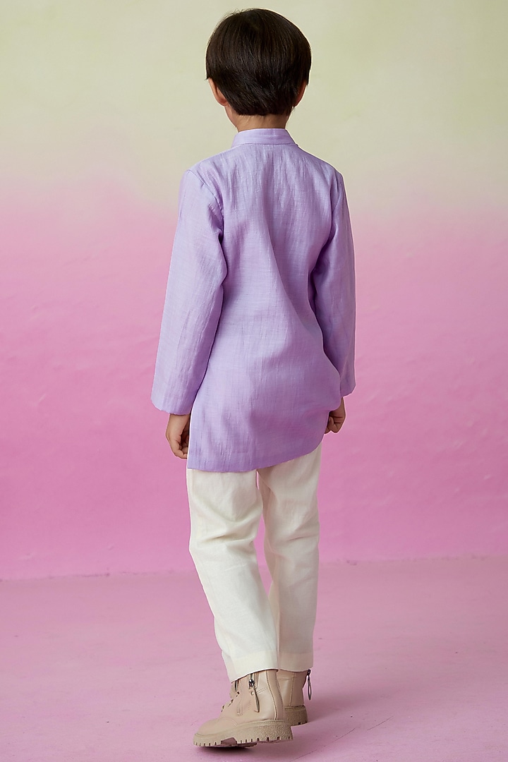 Lavender Chanderi Motif Embroidered Kurta Set For Boys by The Right Cut Kids at Pernia's Pop Up Shop