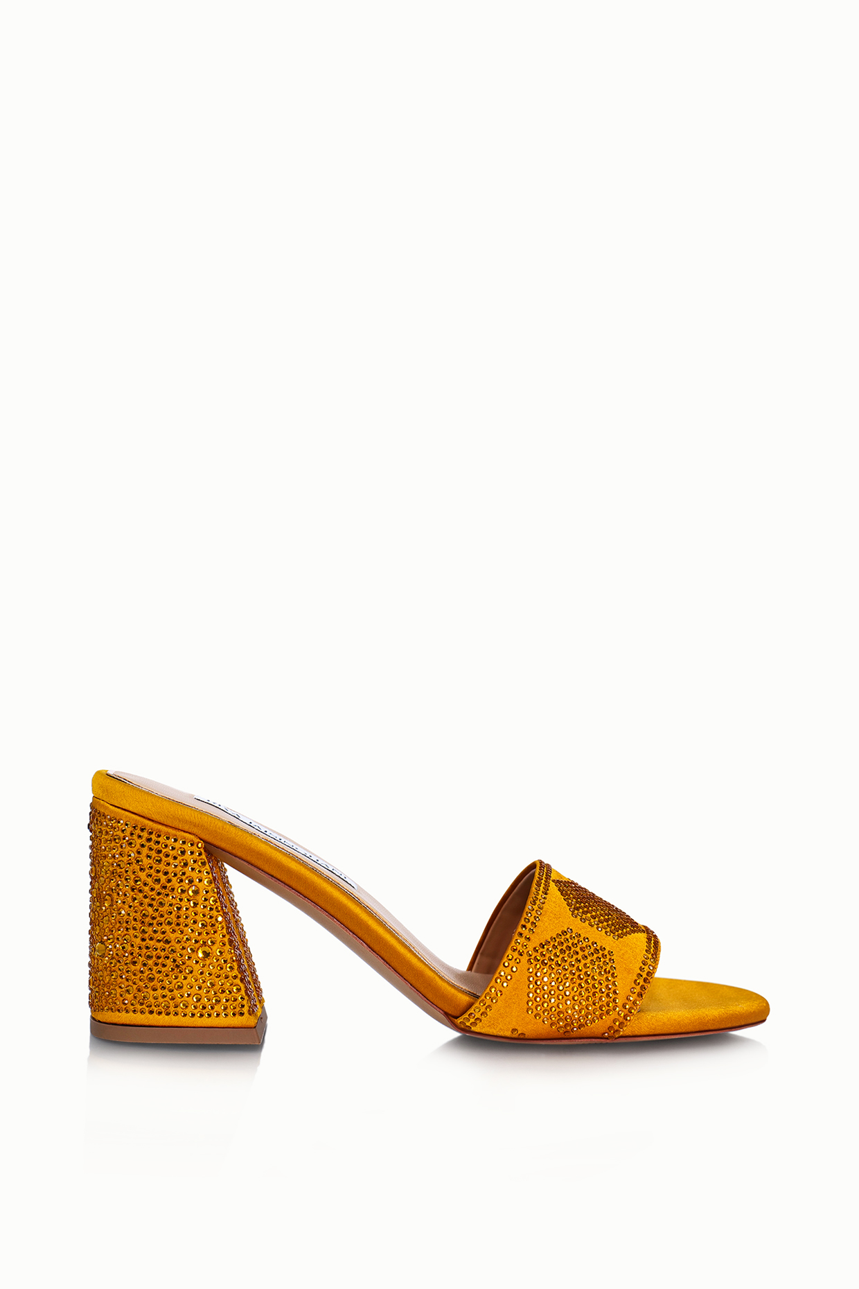 Yellow Satin Embellished Sandals by Riya Jaisinghani at Pernia's Pop Up Shop