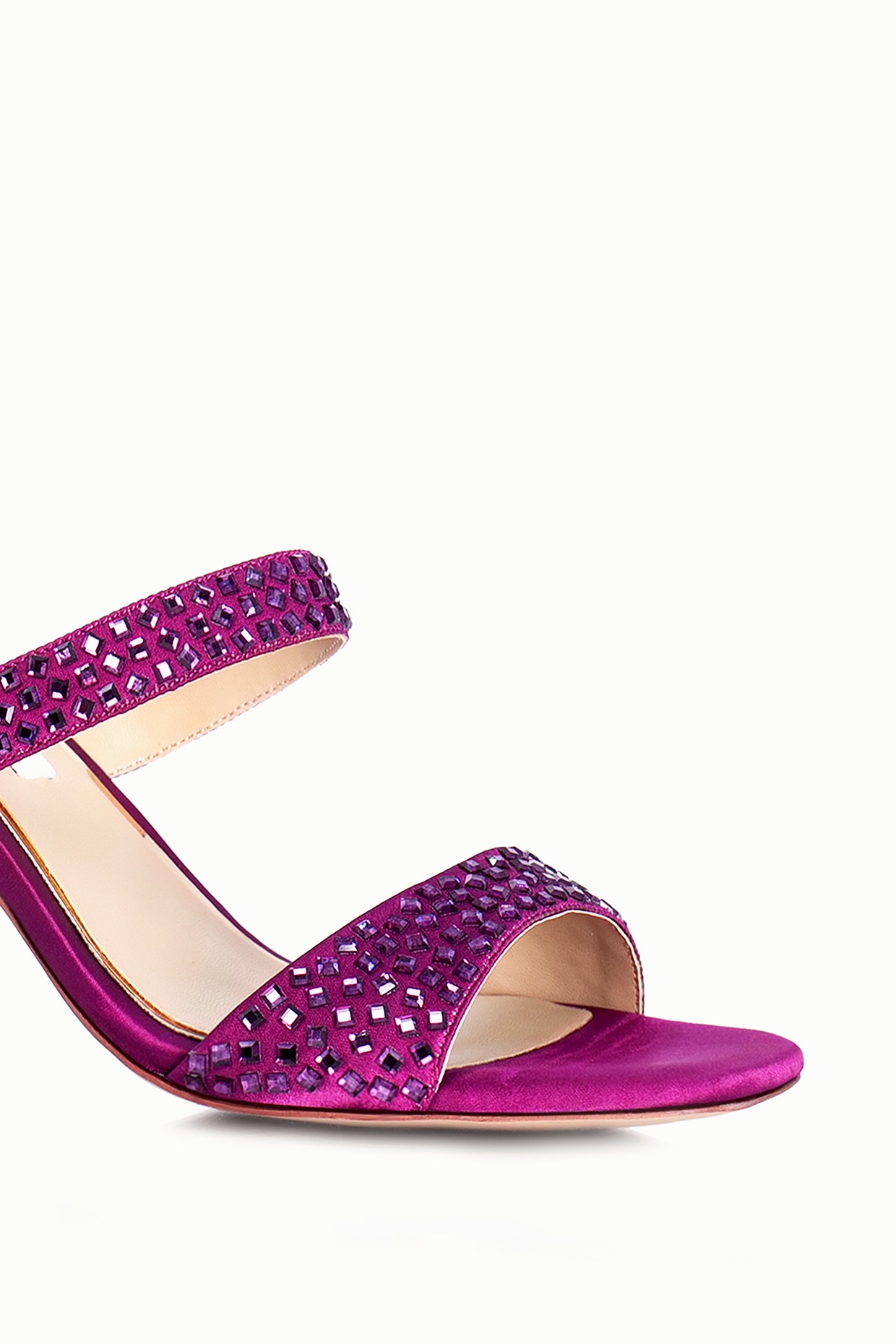 Purple Metallic Gem-Encrusted Heeled Sandals - CHARLES & KEITH US