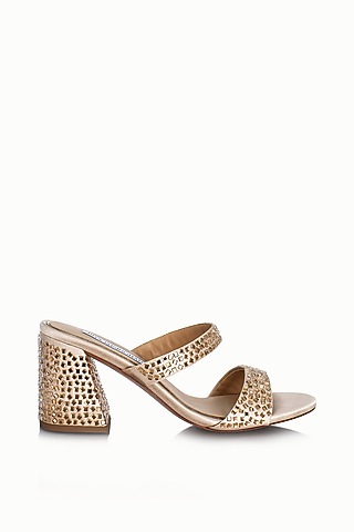 Nude Satin Embellished Sandals by Riya Jaisinghani