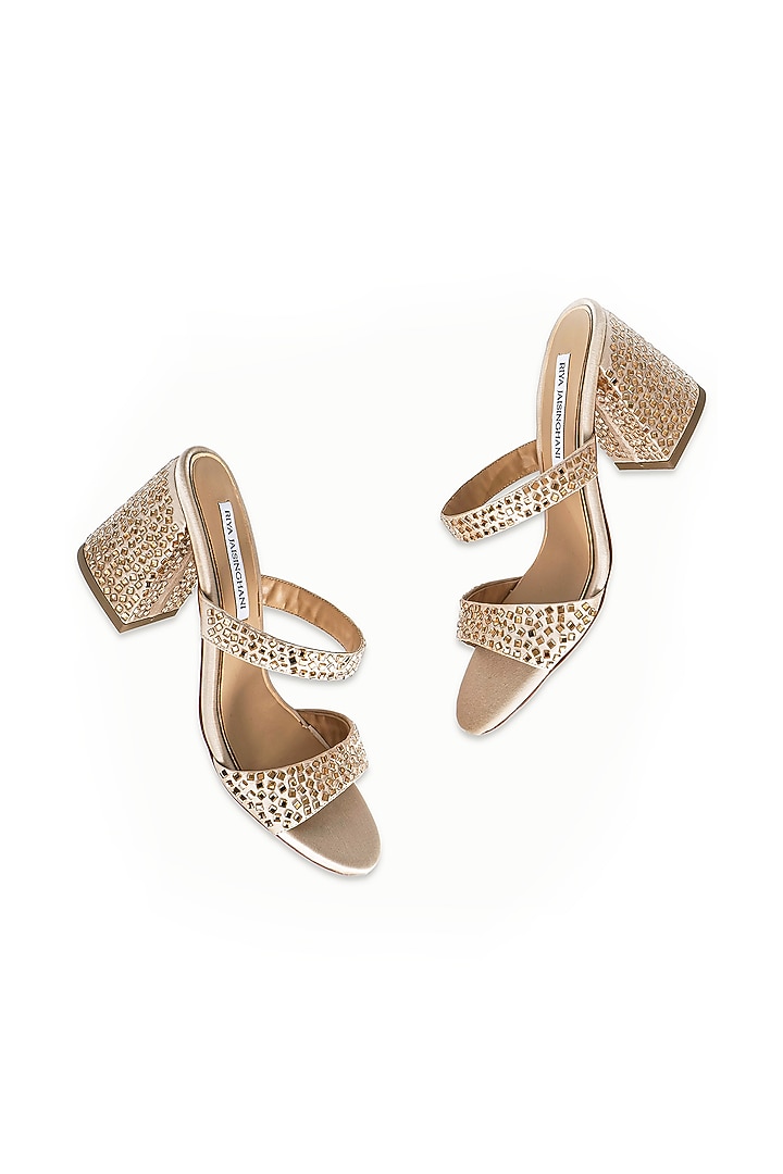 Nude Satin Embellished Sandals by Riya Jaisinghani at Pernia's Pop Up Shop