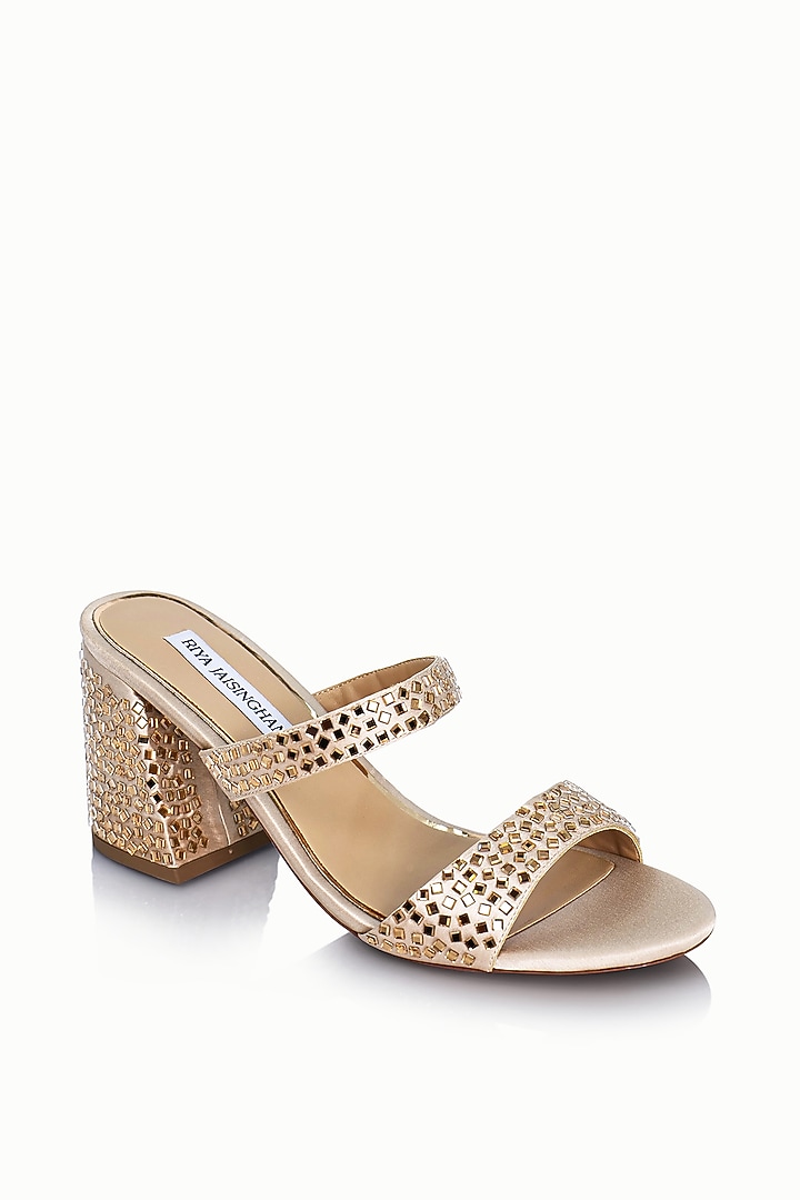 Nude Satin Embellished Sandals by Riya Jaisinghani at Pernia's Pop Up Shop