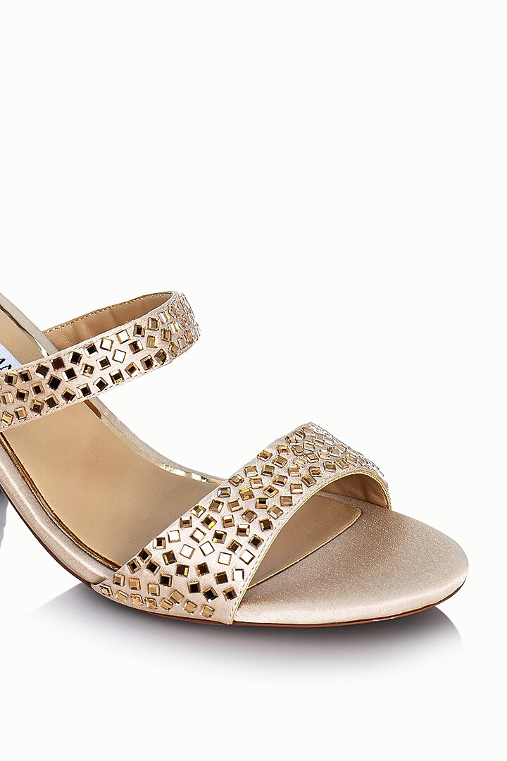 Nude Satin Embellished Sandals by Riya Jaisinghani at Pernia's Pop Up Shop