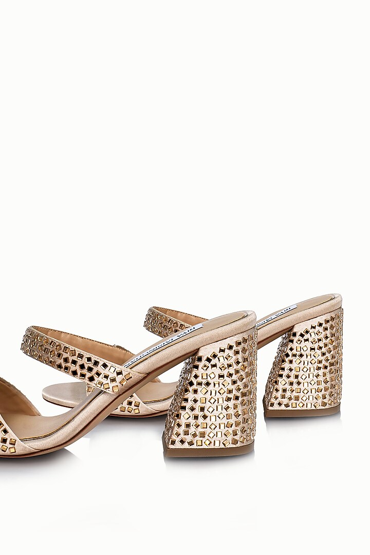 Nude Satin Embellished Sandals by Riya Jaisinghani at Pernia's Pop Up Shop