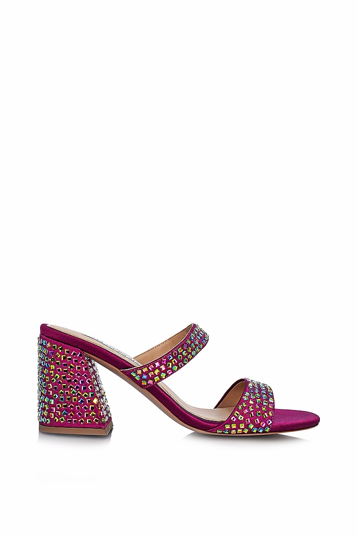 Purple Satin Embellished Sandals by Riya Jaisinghani