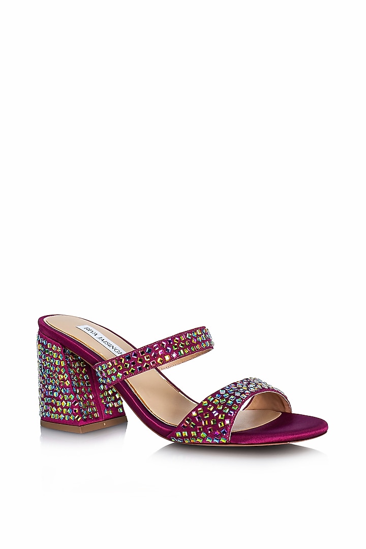 Purple Satin Embellished Sandals by Riya Jaisinghani at Pernia's Pop Up Shop