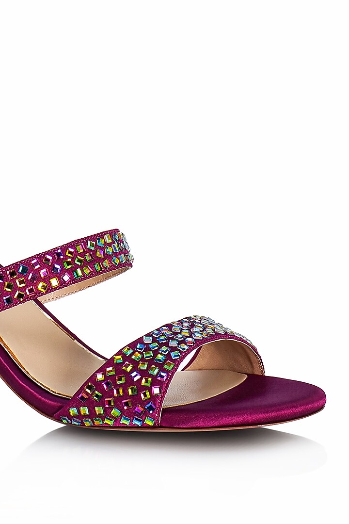 Purple Satin Embellished Sandals by Riya Jaisinghani at Pernia's Pop Up Shop