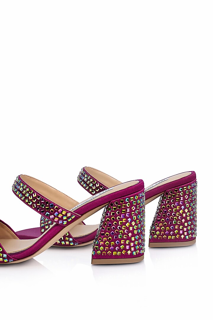 Purple Satin Embellished Sandals by Riya Jaisinghani at Pernia's Pop Up Shop