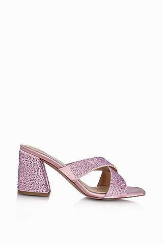 Pink Satin Embellished Sandals by Riya Jaisinghani