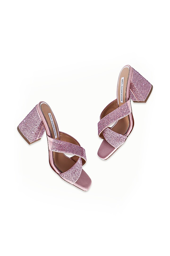 Pink Satin Embellished Sandals by Riya Jaisinghani at Pernia's Pop Up Shop