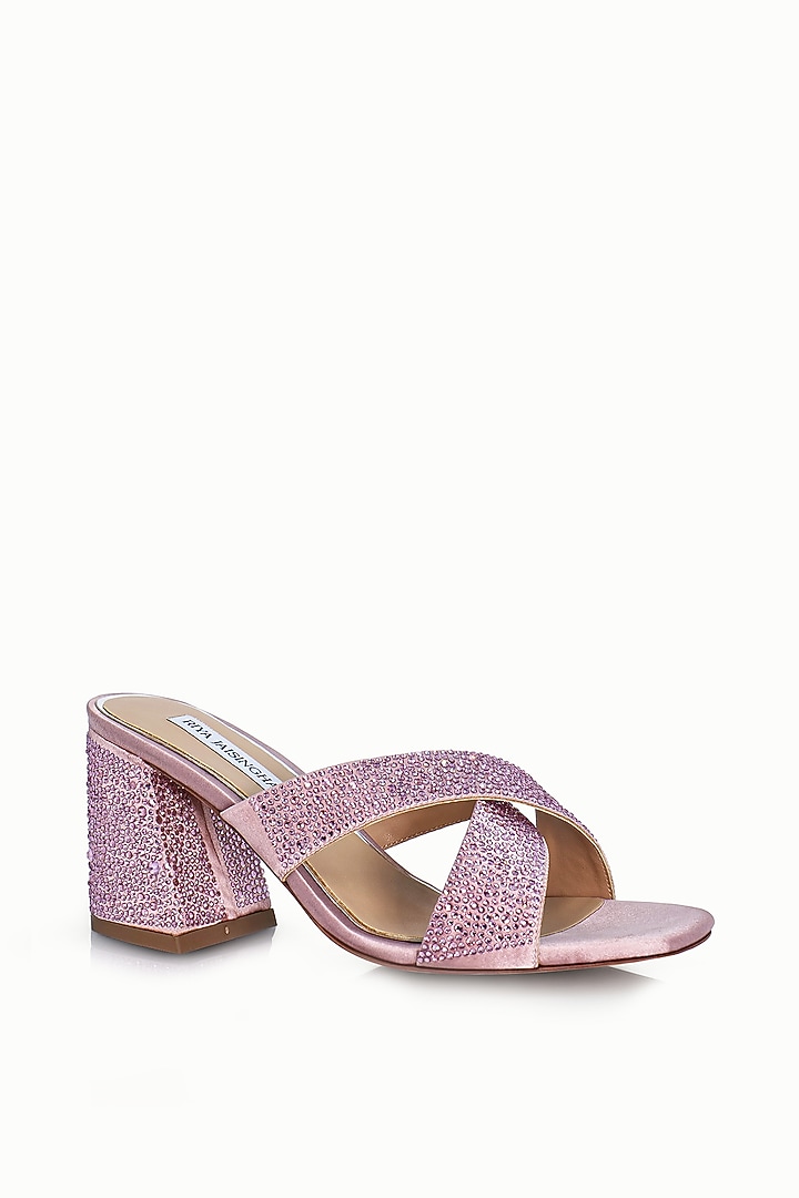 Pink Satin Embellished Sandals by Riya Jaisinghani at Pernia's Pop Up Shop