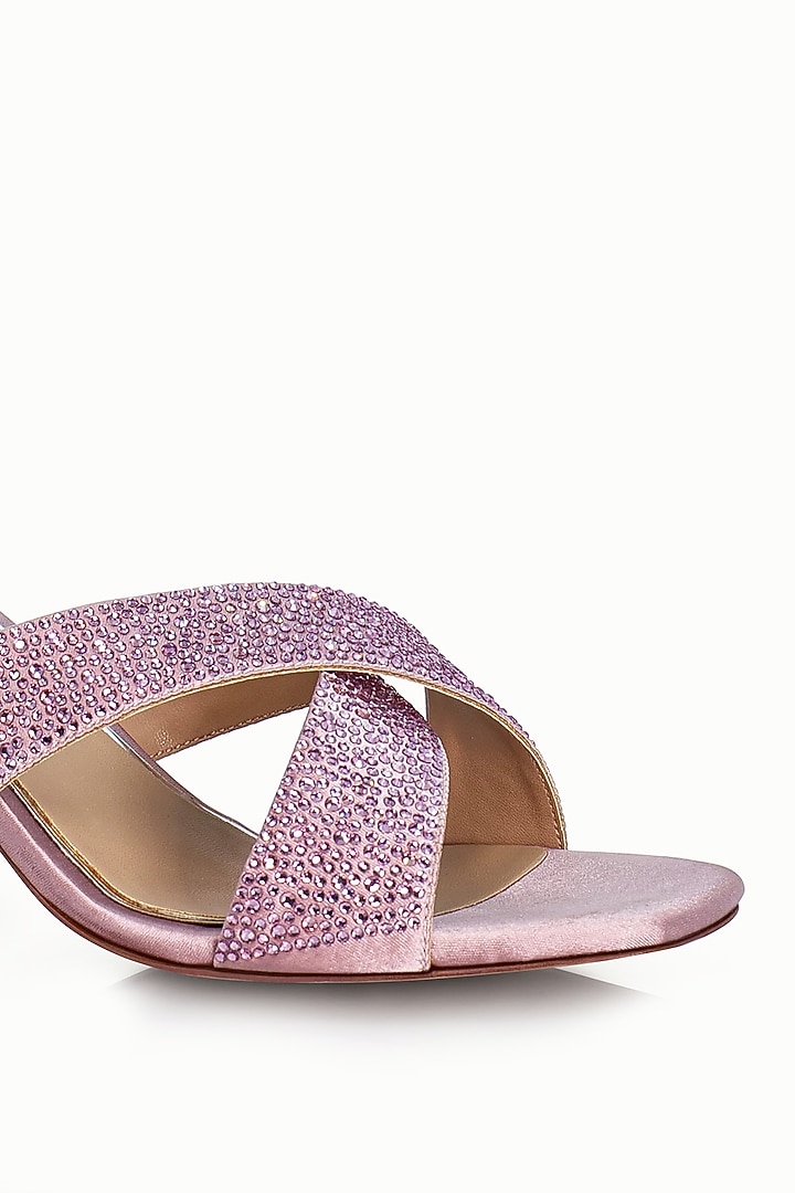 Pink Satin Embellished Sandals by Riya Jaisinghani at Pernia's Pop Up Shop