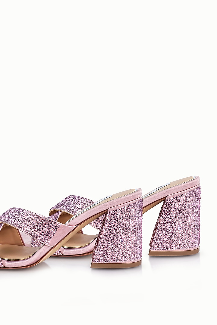 Pink Satin Embellished Sandals by Riya Jaisinghani at Pernia's Pop Up Shop