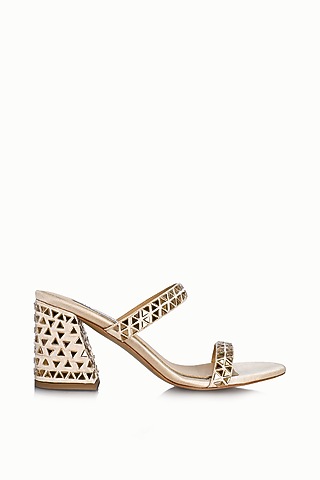 Nude Satin Embellished Sandals by Riya Jaisinghani