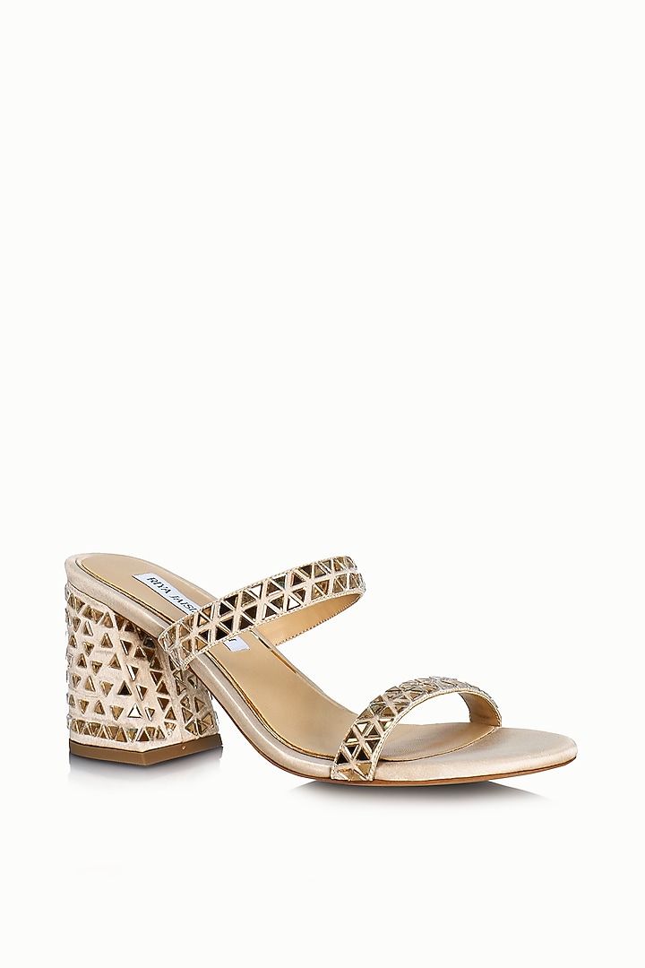 Nude Satin Embellished Sandals by Riya Jaisinghani at Pernia's Pop Up Shop
