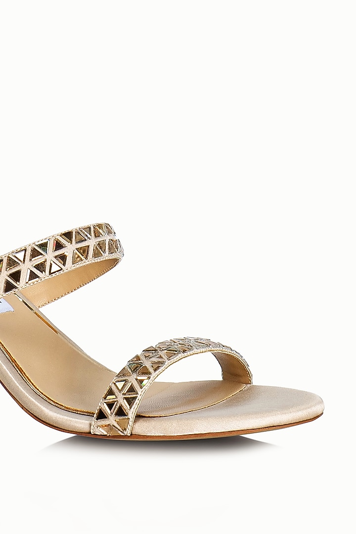 Nude Satin Embellished Sandals by Riya Jaisinghani at Pernia's Pop Up Shop