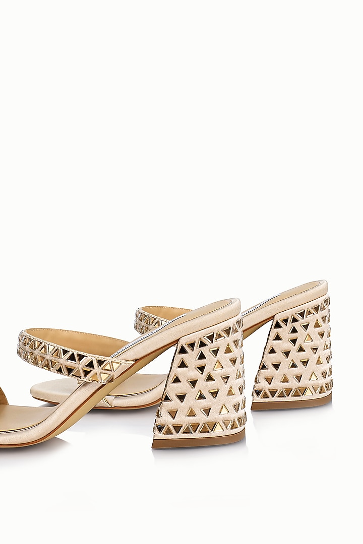 Nude Satin Embellished Sandals by Riya Jaisinghani at Pernia's Pop Up Shop