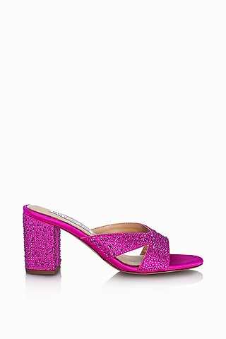 Pink Satin Embellished Sandals by Riya Jaisinghani